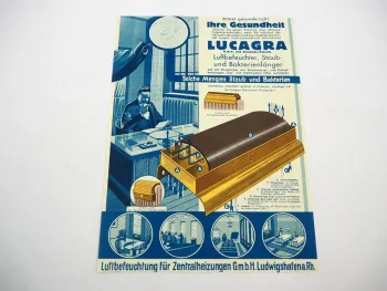 Original Prospekt Lucagra Luftbefeuchtung für Zentralheizungen Ludwigshafen 1928