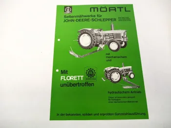 Original Prospekt Mörtl Mähwerk Florett an John Deere 920 Schlepper 1975