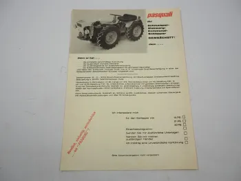 Original Prospekt Pasquali Schmalspur Schlepper + Einachser 1970/80er Jahre