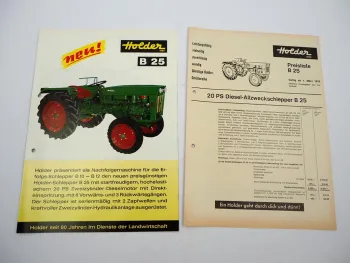 Original Prospekt Preisliste Holder B25 Diesel Schlepper mit 20 PS 1970
