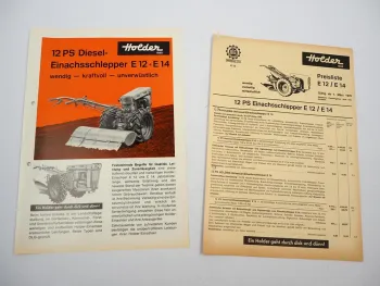 Original Prospekt Preisliste Holder E12 E14 Einachs Schlepper mit 12 PS 1970