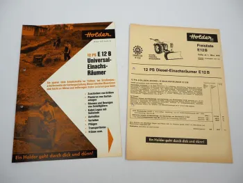 Original Prospekt Preisliste Holder E12B Diesel Einachs Räumer mit 12 PS 1970