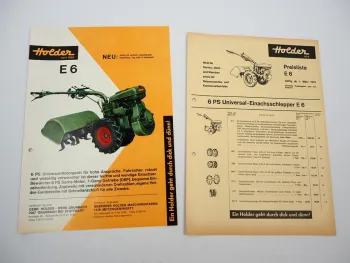 Original Prospekt Preisliste Holder E6 Einachs Schlepper mit 6 PS 1970