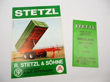 Original Prospekt Preisliste Stetzl EDK TK DK Kippanhänger 1990 Österreich