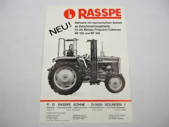 Original Prospekt Rasspe Mähwerk für Massey Ferguson MF 235 245 Traktoren 1978