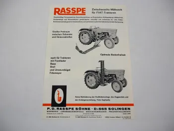 Original Prospekt Rasspe Zwischenachs Mähwerk an Fiat 450 Traktor 1975