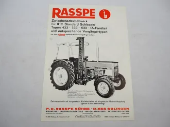 Original Prospekt Rasspe Zwischenachs Mähwerk für 433 533 633 IHC Traktoren 1976