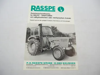 Original Prospekt Rasspe Zwischenachs Mähwerk für Deutz Traktoren 1975