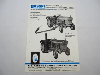 Original Prospekt Rasspe Zwischenachs Mähwerk für Ford Traktoren 1975