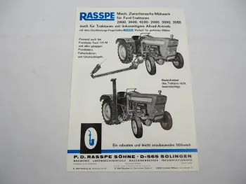 Original Prospekt Rasspe Zwischenachs Mähwerk für Ford Traktoren 1976