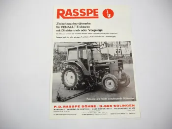 Original Prospekt Rasspe Zwischenachs Mähwerk für Renault Traktoren 1975