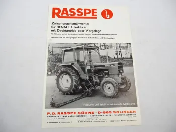Original Prospekt Rasspe Zwischenachs Mähwerk für Renault Traktoren 1975