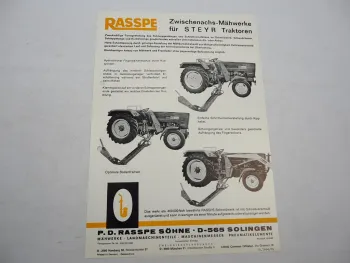 Original Prospekt Rasspe Zwischenachs Mähwerk für Steyr Traktoren 1975