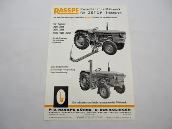 Original Prospekt Rasspe Zwischenachs Mähwerk für Zetor Traktoren 1975