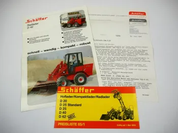 Original Prospekt Schäffer Radlader D 42 Preisliste Firmenschreiben 1985