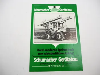 Original Prospekt Schumacher Anbaugeräte Spritzen für Unimog MBtrac 1970er J.