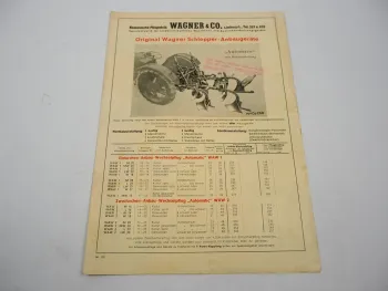 Original Prospekt Wagner & Co. Limburg Schlepper Anbaugeräte ca. 1950er Jahre