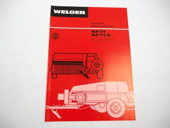 Original Prospekt Welger AP 71 71D Aufsammel Presse 1976 mit techn. Daten
