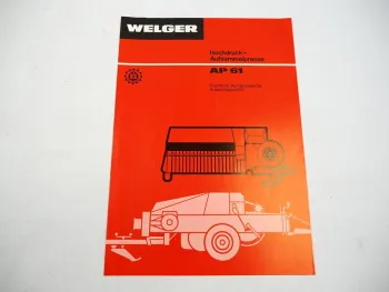 Original Prospekt Welger AP61 Hochdruck Aufsammel Presse 1977 mit techn. Daten