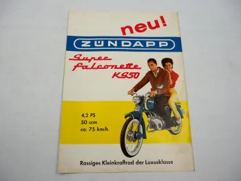 Original Prospekt Zündapp Super Falconette KS50 Motorrad 1960er Jahre