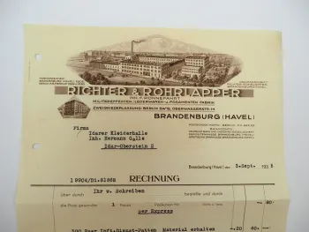 Original Rechnung Richter & Rohrlapper Lederwaren Brandenburg Havel 1935