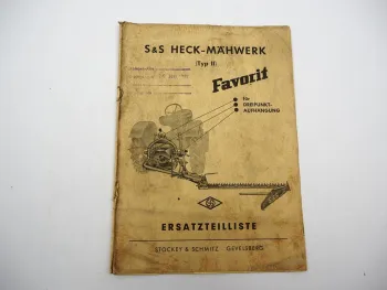 Original S&S Stockey & Schmitz Mähwerk Favorit Typ II Mähbalken Ersatzteilliste