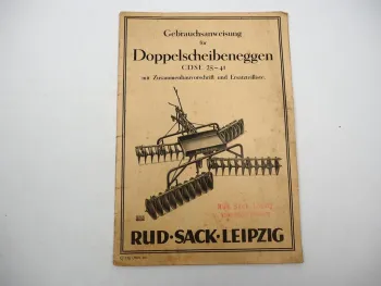 Original Sack CDSE 25 - 41 Scheibenegge Betriebsanleitung Ersatzteilliste 1939