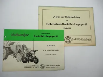 Original Schmotzer Kartoffel Legegerät Modell 56 Betriebsanleitung Prospekt 1957