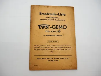 Original Triumph TWN Gemo 170 200 250 Einkolben Benzinmotor Ersatzteilliste 1956