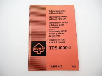 Original Trumpf TPS1000 Blechschere Betriebsanleitung Ersatzteilliste 1971