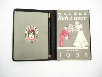 Original Werbekalender Waldes Koh-i-noor Dresden 1938 Notizbuch