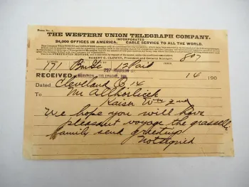 Original Western Union Telegraph Company USA Formular Telegramm von ca. 1900