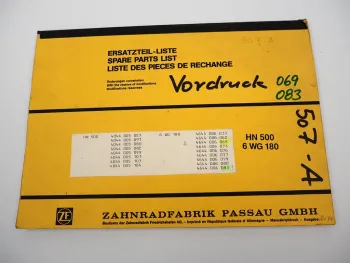 Original ZF 6 WG-180 & HN 500 Hydromediagetriebe Ersatzteilliste Parts List 4/84