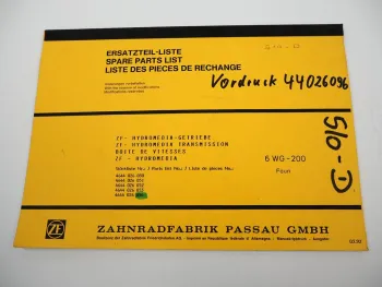 Original ZF 6 WG-200 Hydromedia Getriebe Ersatzteilliste Faun Parts List 03/1992