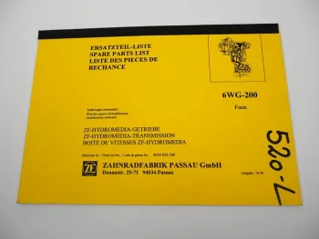 Original ZF 6 WG-200 Hydromedia Getriebe Ersatzteilliste Faun Parts List 04/1996