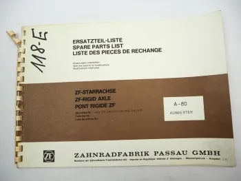 Original ZF A-80 Starrachse Ersatzteilliste Auwärter Spare Parts List 02/1987