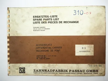 Original ZF Achseinsatz R 9 Ersatzteilliste Kässbohrer Spare Parts List 06/1985