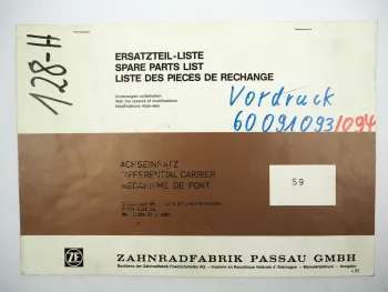 Original ZF Achseinsatz S 9 Ersatzteilliste Kässbohrer Spare Parts List 04/1985