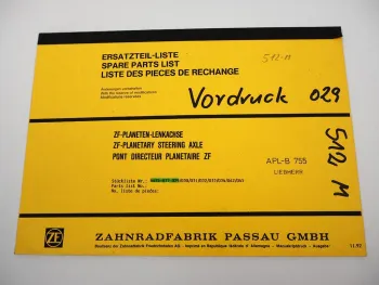 Original ZF APL-B 755 Planetenlenkachse Ersatzteilliste Liebherr Parts List 11/92