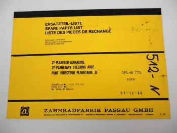 Original ZF APL-B 775 Planetenlenkachse Ersatzteilliste Eder Parts List 01/1988