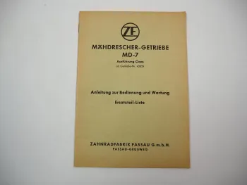 Original ZF MD-7 Claas Mähdrescher Getriebe Bedienungsanleitung Ersatzteilliste