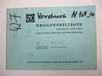 Original ZF N 109/10 Nebenabtrieb Ersatzteilliste MAN Spare Parts List 01/1989