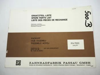 Original ZF RN-7000 Radkopf Ersatzteilliste Krupp Spare Parts List 04/1991