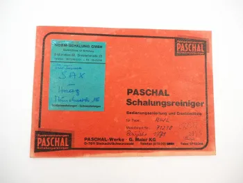 Paschal Schalungsreiniger RWL RL RWP RR Betriebsanleitung Ersatzteilliste 1970er