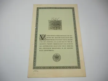 Patent Urkunde Macholl Cognac München Kaiserliches Patentamt 1915/20