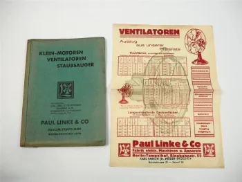 Paul Linke Berlin Tempelhof Motoren Ventilator Staubsauger Katalog 1930er J.