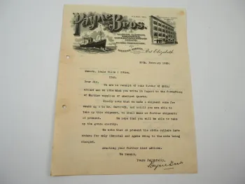Payne Bros Port Elizabeth Südafrika an Goldschmied Wild in Idar Oberstein 1929