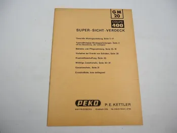 Peko GM20 Coupe 400 Verdeck f. Schlepper z.B. Hanomag Montageanleitung 1960/70er