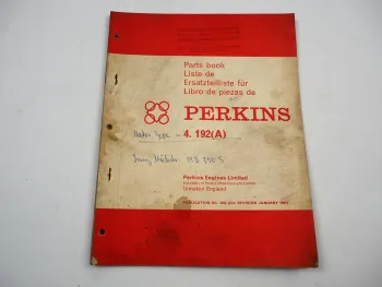 Perkins 4.192 A Engine Dieselmotor Ersatzteilliste Spare Parts Book 1961