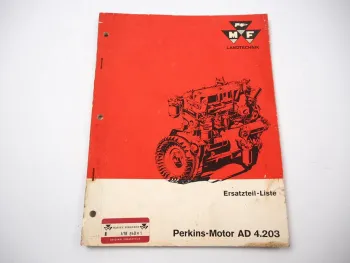 Perkins A4.203 Motor Ersatzteilliste für Massey Ferguson MF 86 Mähdrescher 1968